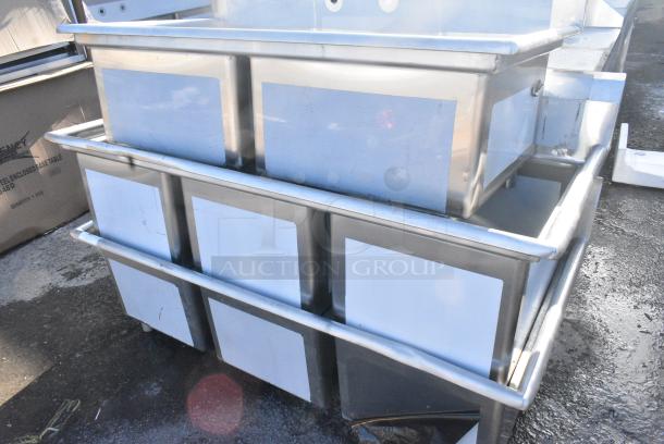 BRAND NEW SCRATCH AND DENT! Regency 600S31824 94" 16-Gauge Stainless Steel Three Compartment Commercial Sink with 2 Drainboards - 18" x 24" x 14" Bowls. No Legs. - Image 2 of 3