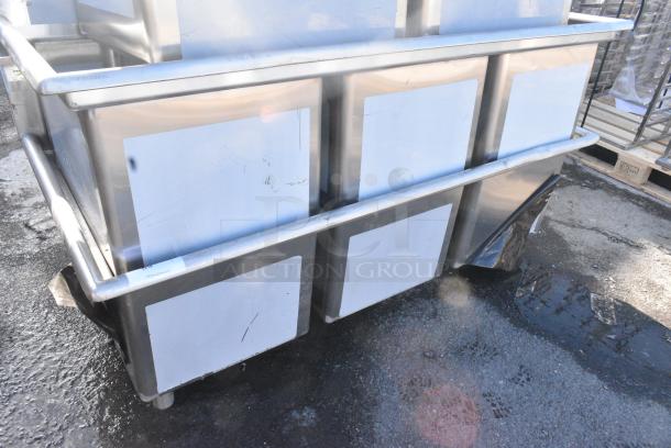 BRAND NEW SCRATCH AND DENT! Regency 600S31824 94" 16-Gauge Stainless Steel Three Compartment Commercial Sink with 2 Drainboards - 18" x 24" x 14" Bowls. No Legs. - Image 1 of 3