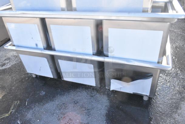 BRAND NEW SCRATCH AND DENT! Regency 600S31824 94" 16-Gauge Stainless Steel Three Compartment Commercial Sink with 2 Drainboards - 18" x 24" x 14" Bowls. No Legs. - Image 2 of 3