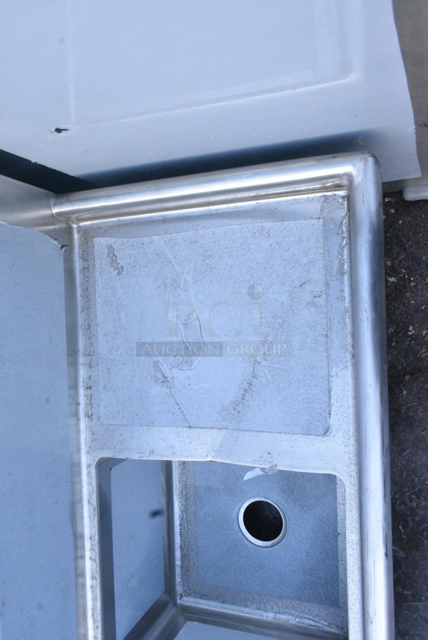 BRAND NEW SCRATCH AND DENT! Regency 600S2171718R 57" 16 Gauge Stainless Steel Two Compartment Commercial Sink with Galvanized Steel Legs and 1 Drainboard - 17" x 17" x 12" Bowls - Right Drainboard.  No Legs. - Image 2 of 5