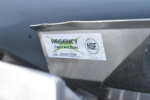 BRAND NEW SCRATCH AND DENT! Regency 600S2171718R 57" 16 Gauge Stainless Steel Two Compartment Commercial Sink with Galvanized Steel Legs and 1 Drainboard - 17" x 17" x 12" Bowls - Right Drainboard.  No Legs. - Image 5 of 5