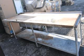 Butcher Block Tabletop on Metal Legs and Under Shelf.