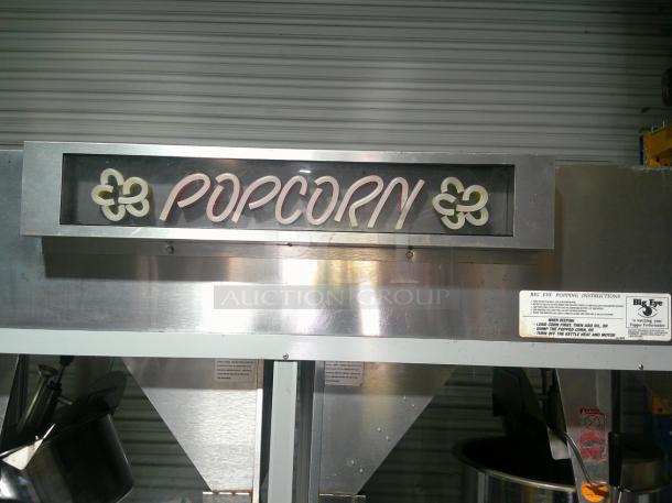 WOW BEAUTIFUL CONDITION Twin Medallion 2973-00-111 52-OZ. Commercial Popcorn Popper Machine! Double Kettle Movie Theater Popcorn Machine On Casters! With LED Popcorn Sign! WORKING WHEN REMOVED! - Image 4 of 13