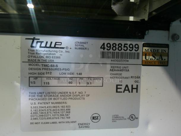 WOW! TESTED WORKING True TMC-58-S Large Deep Reach In Cooler! - Image 5 of 5
