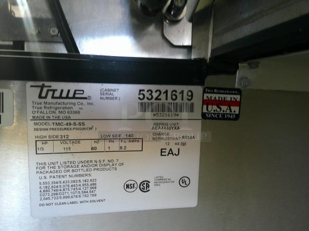 NICE WORKING True TMC-49-S-SS 49 1/4" One Sided Deep Reach In Cooler with Stainless Steel Exterior and Interior - Image 5 of 6