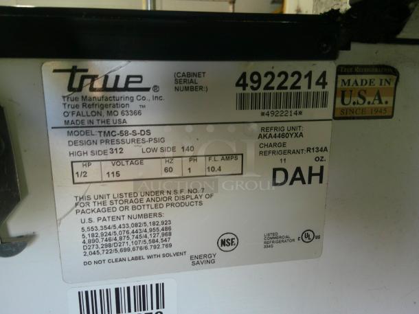 NICE WORKING True TMC-58-S-DS 58 1/4" 2 Sided Reach-In Cooler with Stainless Steel Exterior and Aluminum Interior - Image 6 of 7