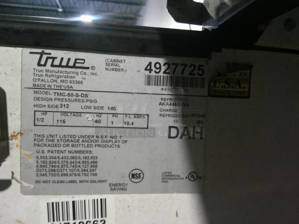 NICE TESTED True TMC-58-S-DS-HC Deep Reach-In Cooler w/ Top & Side Access - 115v - Image 6 of 7