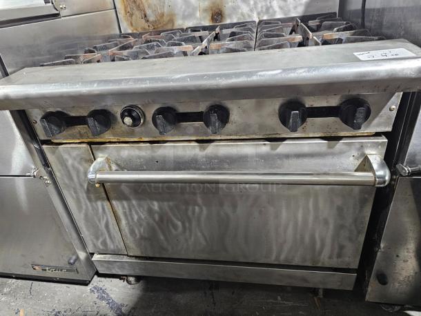 WORKING WHEN REMOVED! 6 Burner Range, Oven With Heavy Duty Cast Iron Tray. With Splash Guards! - Image 5 of 5