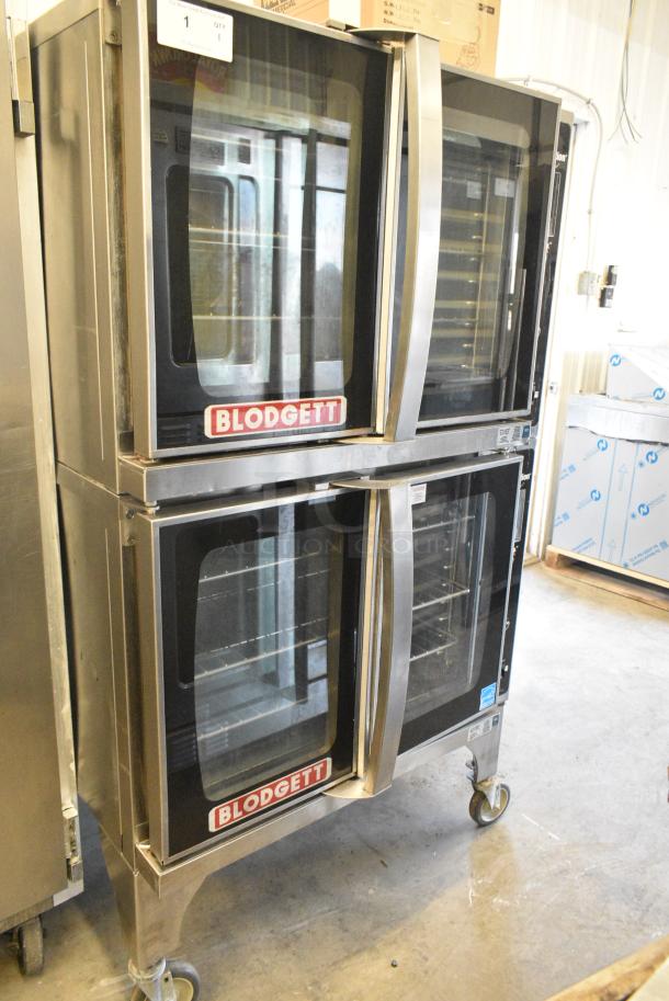 2 2017 Blodgett HVH-100E Hydrovection Helix Stainless Steel Commercial Electric Powered Full Size Convection Oven w/ View Through Doors, Metal Oven Racks on Commercial Casters. Top Oven 440-480 Volts, 3 Phase and Bottom Oven 125-240 Volts, 3 Phase. 2 Times Your Bid! - Image 1 of 10