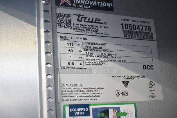 2022 True T-35-HC Stainless Steel Commercial 2 Door Reach in Cooler w/ Poly Coated Racks. 115 Volts, 1 Phase. Tested and Working! - Image 6 of 6