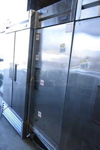 2023 True T-19F-HC Stainless Steel Commercial Single Door Reach in Freezer w/ Poly Coated Racks on Commercial Casters. 115 Volts, 1 Phase. Tested and Working!