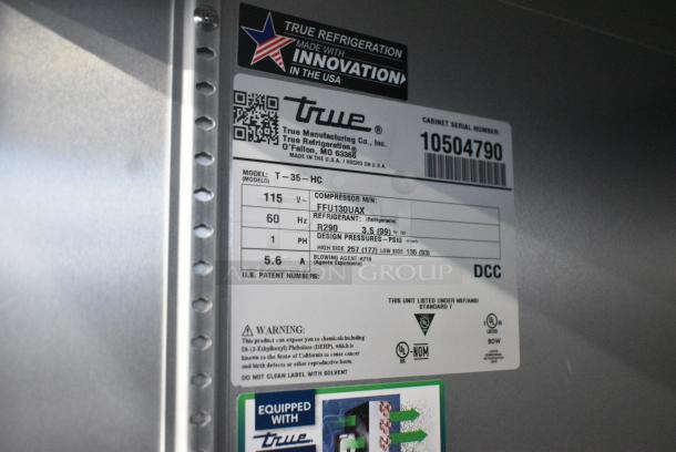 2022 True T-35-HC Stainless Steel Commercial 2 Door Reach in Cooler w/ Poly Coated Racks. 115 Volts, 1 Phase. Tested and Working! - Image 7 of 7