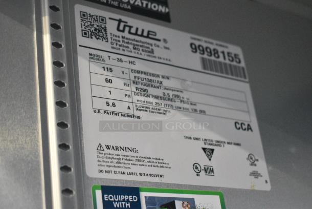 2020 True T-35-HC Stainless Steel Commercial 2 Door Reach in Cooler w/ Poly Coated Racks on Commercial Casters. 115 Volts, 1 Phase. Tested and Working! - Image 7 of 7