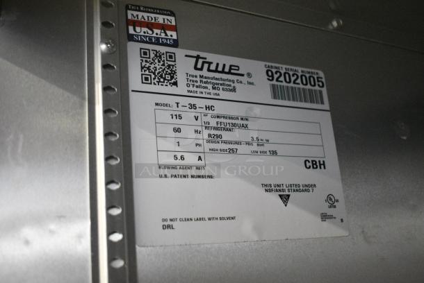 2017 True T-35-HC Stainless Steel Commercial 2 Door Reach in Cooler w/ Poly Coated Racks on Commercial Casters. 115 Volts, 1 Phase. Tested and Working! - Image 7 of 7