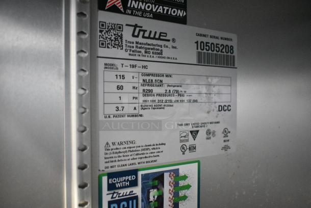 2022 True T-19F-HC Stainless Steel Commercial Single Door Reach in Freezer w/ Poly Coated Racks. 115 Volts, 1 Phase. Tested and Working! - Image 5 of 5