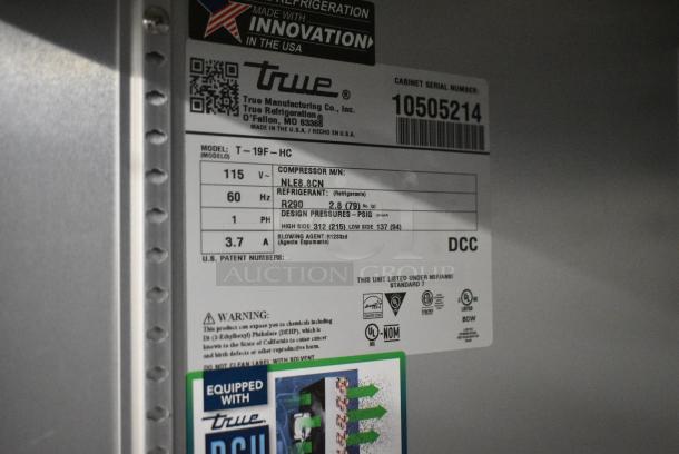 2022 True T-19F-HC Stainless Steel Commercial Single Door Reach in Freezer w/ Poly Coated Racks. 115 Volts, 1 Phase. Tested and Working! - Image 5 of 5