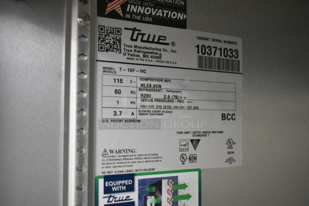 2022 True T-19F-HC Stainless Steel Commercial Single Door Reach in Freezer w/ Poly Coated Racks. 115 Volts, 1 Phase. Tested and Working! - Image 5 of 5