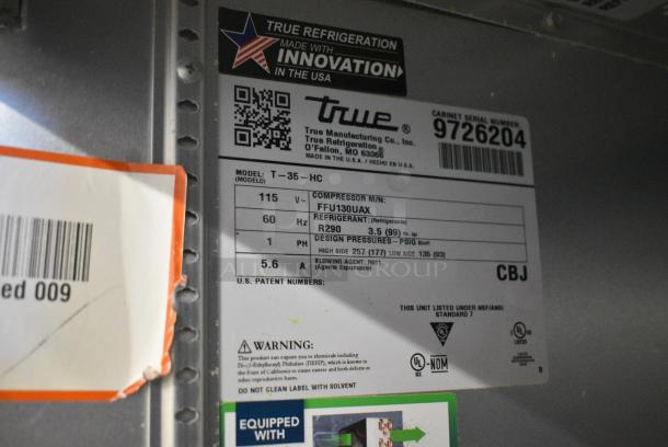 2019 True T-35-HC Stainless Steel Commercial 2 Door Reach in Cooler w/ Poly Coated Racks on Commercial Casters. 115 Volts, 1 Phase. Tested and Working! - Image 6 of 6
