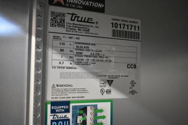 2021 True T-19F-HC Stainless Steel Commercial Single Door Reach in Freezer w/ Poly Coated Racks. 115 Volts, 1 Phase. Tested and Working! - Image 4 of 4