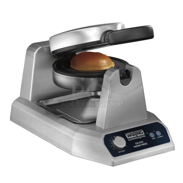 IN ORIGINAL BOX! 929WICSP180 Waring WICSP180 Gelato / Ice Cream Panini Press. 120 Volts, 1 Phase. Tested and Working! - Image 1 of 5