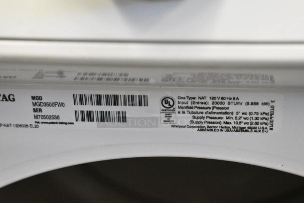 Maytag MGD3500FW0 Natural Gas Powered Front Load Dryer. 120 Volts, 1 Phase. - Image 7 of 8