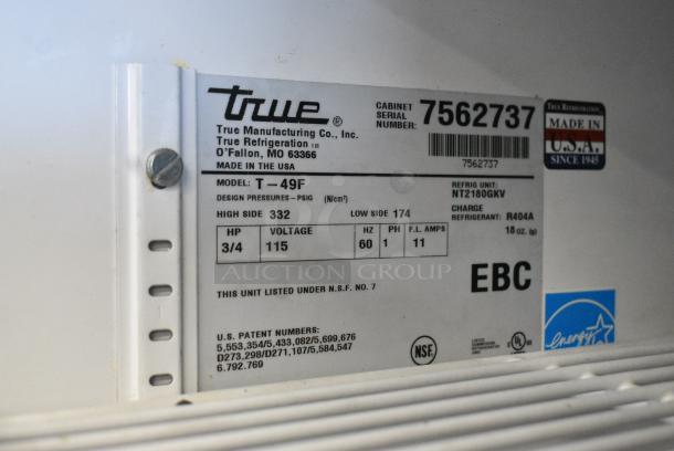 True T-49F Stainless Steel Commercial 2 Door Reach in Freezer w/ Poly Coated Racks on Commercial Casters. 115 Volts, 1 Phase. Tested and Working! - Image 6 of 6