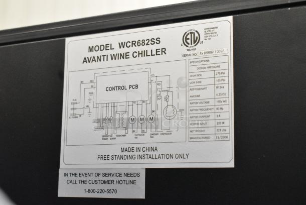 Avanti WCR682SS Metal Single Door Reach In Wine Chiller Merchandiser. 115 Volts, 1 Phase. Tested and Working! - Image 6 of 6