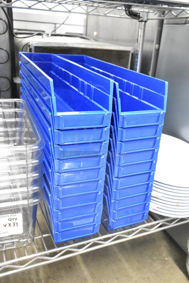 BRAND NEW SCRATCH AND DENT! Lot of 37 Various Items Including Blue Poly Bins, Clear Poly Bins, White Oval Plates and Metal Bowl - Image 4 of 5