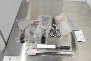 BRAND NEW SCRATCH AND DENT! Lot of Various Items Including Scissors, Spatulas, Tongs and Knife