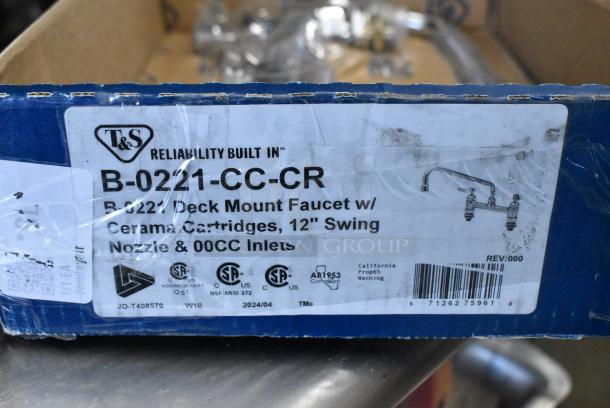 BRAND NEW SCRATCH AND DENT! T&S B-0221-CC-CR Deck Mount Mixing Faucet with 8" Centers and Cerama Cartridges - 12" Spread - Image 4 of 4