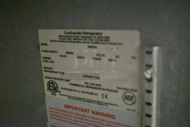 Continental BBC50 Metal Commercial 2 Door Back Bar Cooler Merchandiser. 115 Volts, 1 Phase. Tested and Powers On But Does Not Get Cold - Image 6 of 8