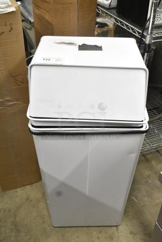 2 BRAND NEW SCRATCH AND DENT! Trash Cans Including Witt 69236TWH White 36 Gallon Trash Can. 2 Times Your Bid!
