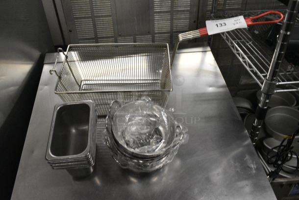 10 Various Metal Items Including Fry Basket, 1/9 Size Drop In Bins and Bowls. 10 Times Your Bid! - Image 1 of 5