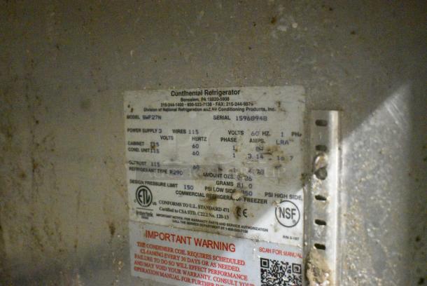 Continental SWF27N Stainless Steel Commercial Single Door Undercounter Freezer. 115 Volts, 1 Phase. Tested and Working! - Image 4 of 4