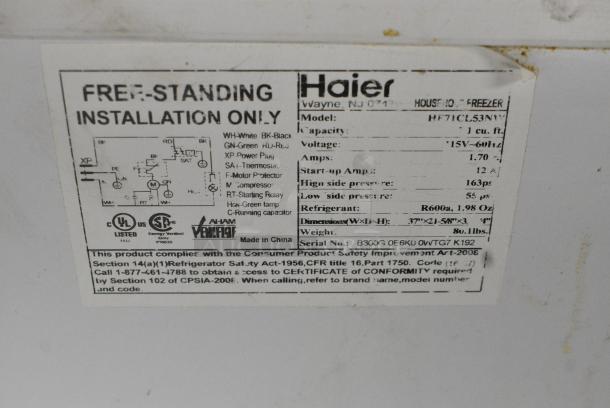 Haier HF71CL53NW Chest Freezer w/ Hinge Lid. 115 Volts, 1 Phase. Tested and Working! - Image 5 of 5
