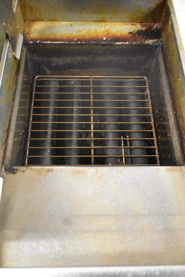 Pitco Frialator SG14R Stainless Steel Commercial Floor Style Natural Gas Powered Deep Fat Fryer w/ 2 Metal Fry Baskets on Commercial Casters. 122,000 BTU. - Image 6 of 8