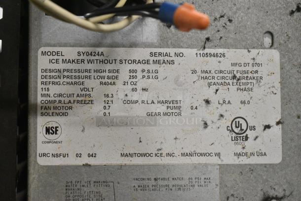 Manitowoc SY0424A Stainless Steel Commercial Ice Head on Manitowoc B420 Commercial Ice Bin. 115 Volts, 1 Phase. - Image 9 of 9