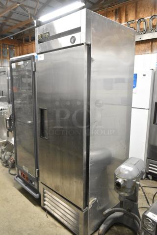 True T-23F Stainless Steel Commercial Single Door Reach In Freezer w/ Poly Coated Racks. 115 Volts, 1 Phase. Tested and Powers On But Does Not Get Cold