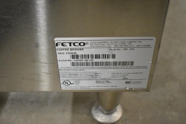 Fetco CBS-62H Stainless Steel Commercial Countertop Double Coffee Machine w/ Hot Water Dispenser and 2 Metal Brew Baskets. 120/208-240 Volts, 1 Phase. - Image 8 of 8