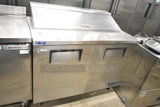 True TSSU-48-12 Stainless Steel Commercial Sandwich Salad Prep Table Bain Marie Mega Top on Commercial Casters. 115 Volts, 1 Phase. Cannot Test - Unit Trips Breaker