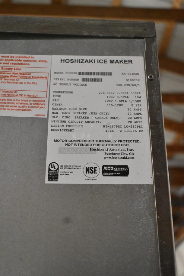 Hoshizaki KM-901MAH Stainless Steel Commercial Ice Machine on Commercial Ice Bin. 208-230 Volts, 1 Phase. - Image 6 of 6