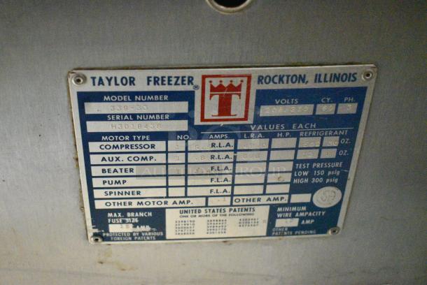 Taylor 339-33 Stainless Steel Commercial Floor Style Water Cooled 2 Flavor w/ Twist Soft Serve Ice Cream Machine on Commercial Casters. 208-230 Volts, 3 Phase. - Image 9 of 9