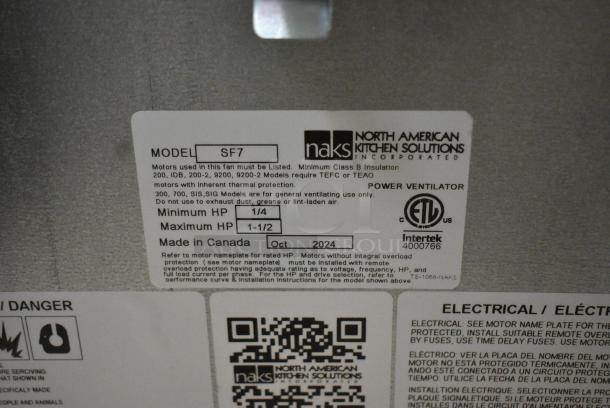 BRAND NEW SCRATCH AND DENT! 2024 Naks SF7 Stainless Steel Commercial Direct Drive Premium Efficiency Supply Fan with Intake Hood. - Image 4 of 4