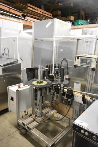 Metal Commercial Floor Style Label Machine on Commercial Casters.