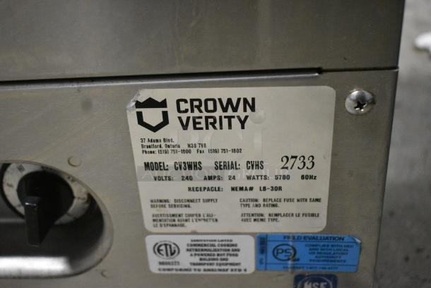 Crown Verity CV3WHS Stainless Steel Commercial Steam Table. 240 Volts. - Image 5 of 5