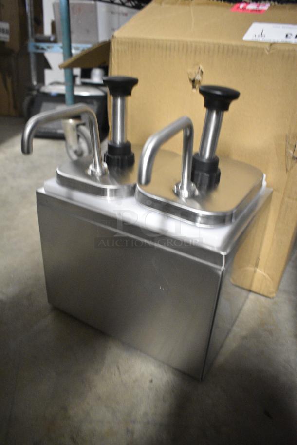 BRAND NEW SCRATCH AND DENT! ServSense 651PDS2QT2S Double 2 Qt. Stainless Steel Condiment Dispenser - 2 Stainless Steel Pumps with Adjustable Portion Control - Image 3 of 9