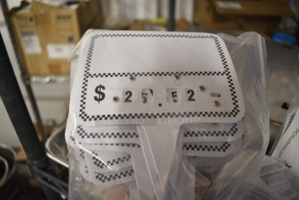 3 BRAND NEW SCRATCH AND DENT! XKD713PBK Choice Rectangular Write-On Deli Wheel Sign Spear with Black Checkered Border - 25/Pack. 3 Times Your Bid! - Image 1 of 3