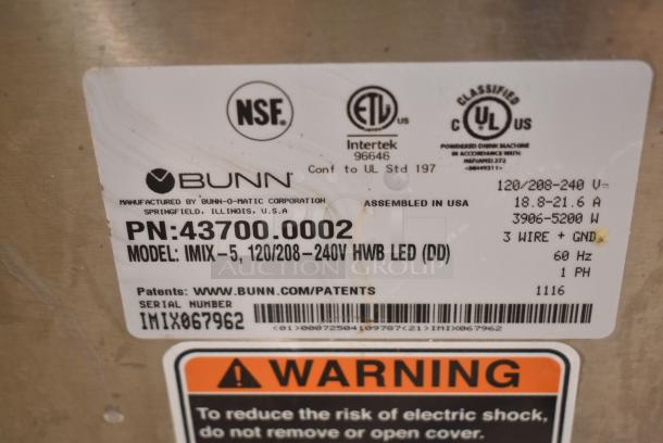 2016 Bunn IMIX-5 Stainless Steel Commercial Countertop Cappuccino Machine. 120/208-240 Volts, 1 Phase. - Image 6 of 7