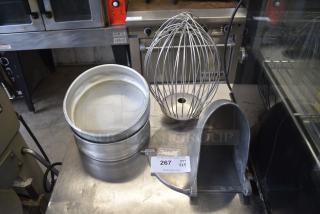 4 Various Items Including 2 Metal Round Baking Pans, Pelican Head Piece and Whisk Attachment for Hobart Mixer. 4 Times Your Bid!