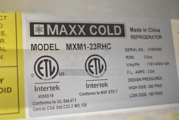 Maxx Cold MXM1-23RHC Metal Commercial Single Door Reach In Cooler Merchandiser w/ Poly Coated Racks. 115 Volts, 1 Phase. Tested and Working! - Image 5 of 6